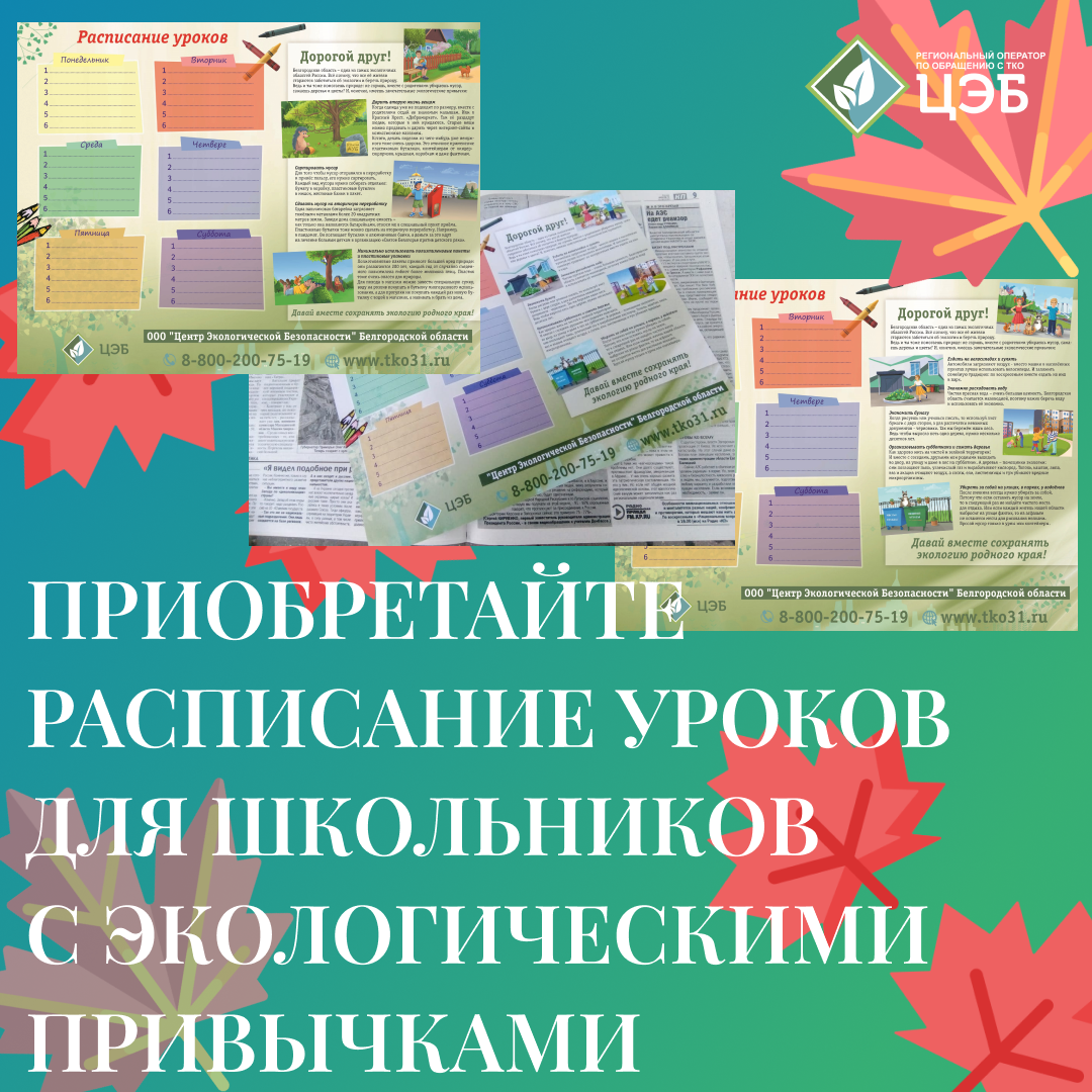приобретайте расписание уроков дял школьников с экологическими привычками! 