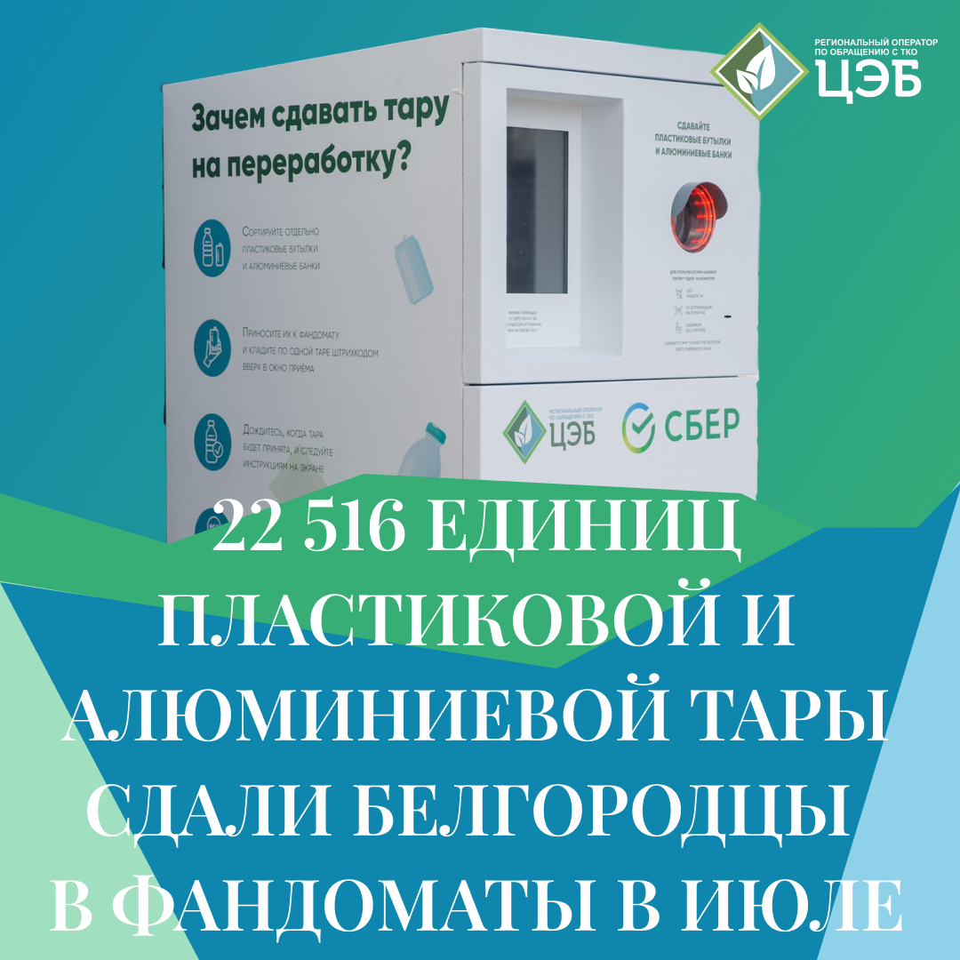 22 516 единиц пластиковой и алюминиевой тары сдали белгородцы в фандоматы в июле