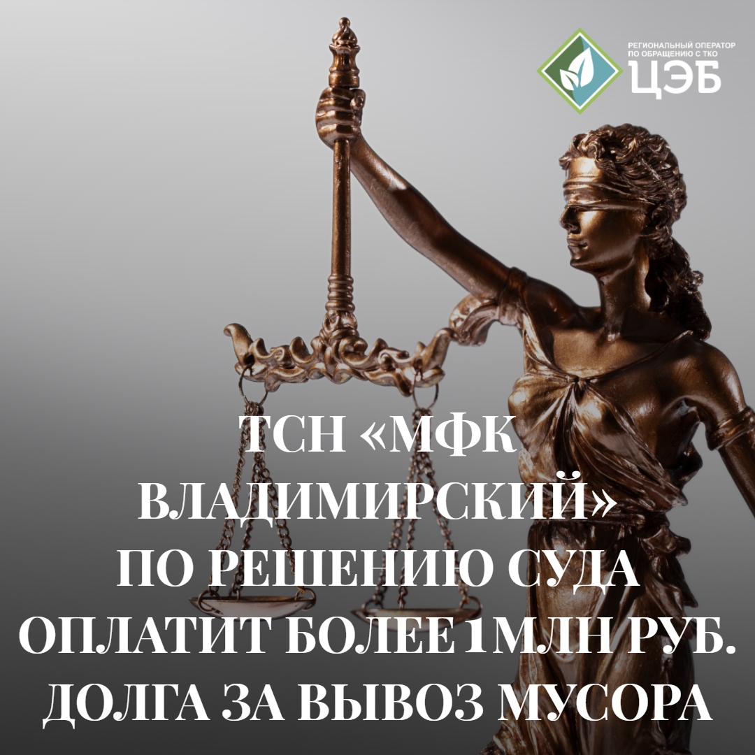 тсн «мфк владимирский» по решению суда оплатит более 1 млн руб. долга за вывоз мусора 