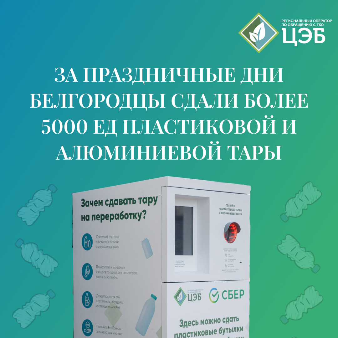 за праздничные дни белгородцы сдали более 5 000 единиц пластиковой и алюминиевой тары. за праздничные дни белгородцы сдали более 5 000 единиц пластиковой и алюминиевой тары. 